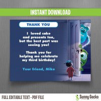Disney Monsters Inc. Birthday Thank You Cards - Instant Download and ...